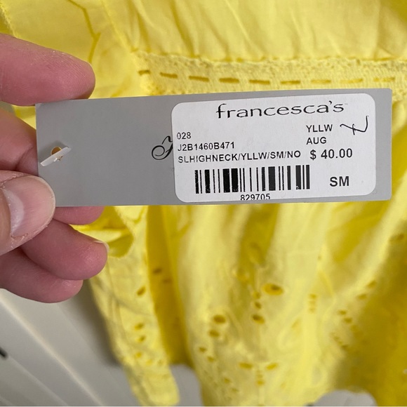 Honey & T Yellow Eyelet & Lace Babydoll Top Sleeveless High Neck Size Small NWT - Picture 10 of 12